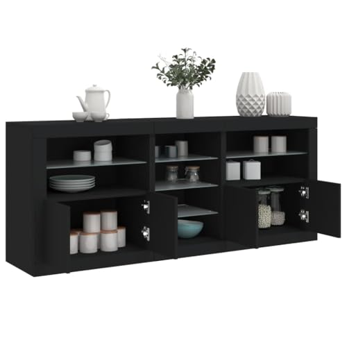 Emmtore Sideboard,Kommode mit viel Stauraum, Highboard Schrank mit LED-Leuchten, Anrichte Beistellschrank Standschrank,Schwarz von Emmtore