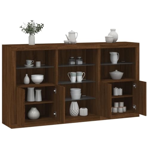Emmtore Sideboard,Kommode mit viel Stauraum, Highboard Schrank mit LED-Leuchten, Anrichte Beistellschrank Standschrank Braune Eiche von Emmtore