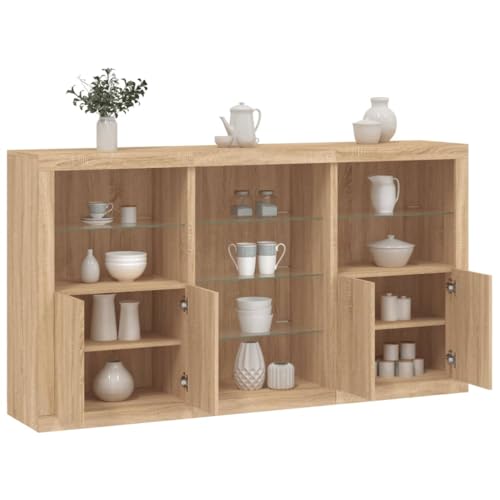 Emmtore Sideboard,Kommode mit viel Stauraum, Highboard Schrank mit LED-Leuchten, Anrichte Beistellschrank Standschrank Sonoma Eiche von Emmtore