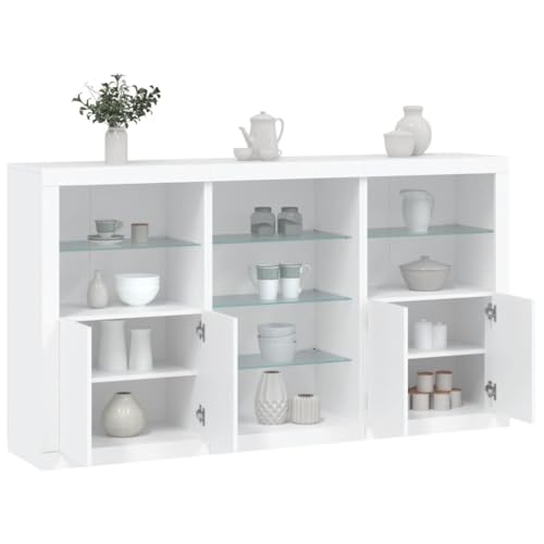 Emmtore Sideboard,Kommode mit viel Stauraum, Highboard Schrank mit LED-Leuchten, Anrichte Beistellschrank Standschrank Weiß von Emmtore