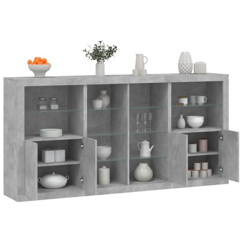 Emmtore Sideboard,Kommode mit viel Stauraum, Highboard Schrank mit LED-Leuchten Anrichte Beistellschrank Standschrank Betongrau von Emmtore