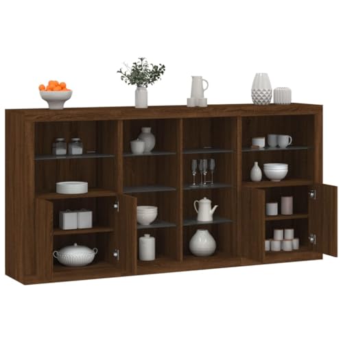Emmtore Sideboard,Kommode mit viel Stauraum, Highboard Schrank mit LED-Leuchten Anrichte Beistellschrank Standschrank Braune Eiche von Emmtore