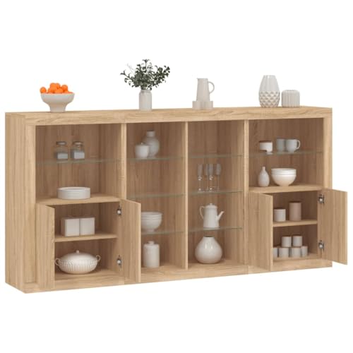 Emmtore Sideboard,Kommode mit viel Stauraum, Highboard Schrank mit LED-Leuchten Anrichte Beistellschrank Standschrank Sonoma Eiche von Emmtore