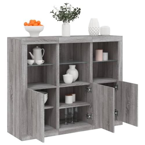 Emmtore Sideboard 3 STK, Kommode mit viel Stauraum, Highboard Schrank mit LED-Leuchten, Anrichte Beistellschrank Standschrank,Holzwerkstoff Grau Sonoma von Emmtore
