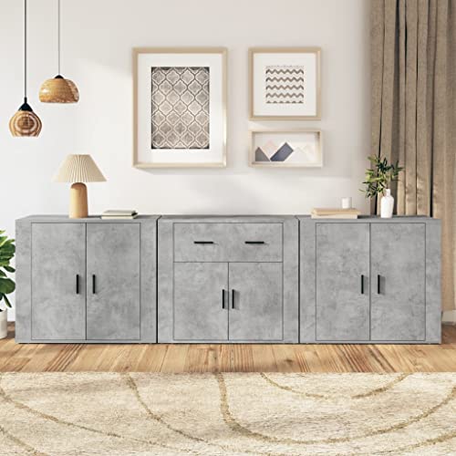 Emmtore Sideboard 3 STK Kommode mit viel Stauraum, Mehrzweckschrank Anrichte für Wohnzimmer, Schrank Beistellschrank, Betongrau von Emmtore