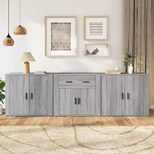 Emmtore Sideboard 3 STK Kommode mit viel Stauraum, Mehrzweckschrank Anrichte für Wohnzimmer, Schrank Beistellschrank, Grau Sonoma von Emmtore