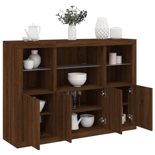 Emmtore Sideboard 3 STK., Kommode mit viel Stauraum, Highboard Schrank mit LED-Leuchten, Anrichte Beistellschrank Standschrank,Modern Holzwerkstoff Braune Eiche Emmtore Sideboard 3 STK., Kommode mit viel Stauraum, Highboard Schrank mit LED-Leuchten, Anrichte Beistellschrank Standschrank,Modern Holzwerkstoff Braune Eiche von Emmtore