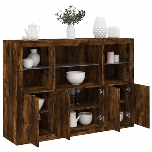 Emmtore Sideboard 3 STK., Kommode mit viel Stauraum, Highboard Schrank mit LED-Leuchten, Anrichte Beistellschrank Standschrank,Modern Holzwerkstoff Räuchereiche von Emmtore