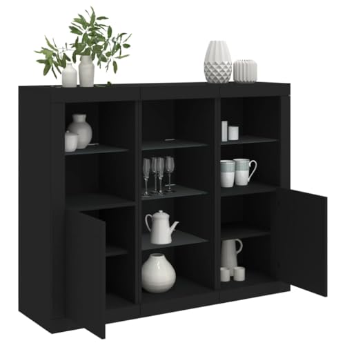 Emmtore Sideboard 3 STK., Kommode mit viel Stauraum, Highboard Schrank mit LED-Leuchten Anrichte Beistellschrank Standschrank Holzwerkstoff Schwarz von Emmtore