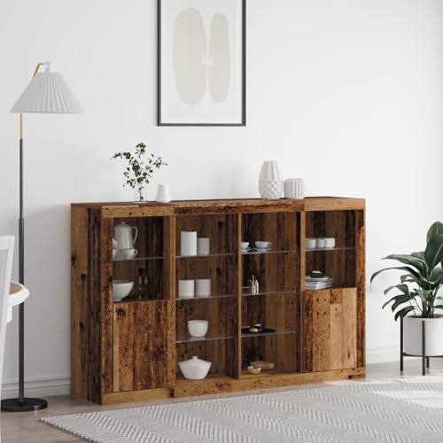 Emmtore Sideboard 3 STK.Kommode mit viel Stauraum, Highboard Schrank mit LED-Leuchten, Anrichte Beistellschrank Standschrank,Holzwerkstoff Altholz von Emmtore
