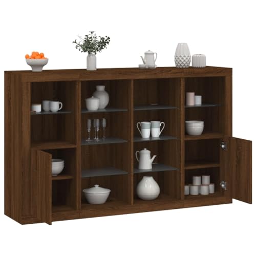 Emmtore Sideboard 3 STK.Kommode mit viel Stauraum, Highboard Schrank mit LED-Leuchten, Anrichte Beistellschrank Standschrank,Holzwerkstoff Braune Eiche Emmtore Sideboard 3 STK.Kommode mit viel Stauraum, Highboard Schrank mit LED-Leuchten, Anrichte Beistellschrank Standschrank,Holzwerkstoff Braune Eiche von Emmtore