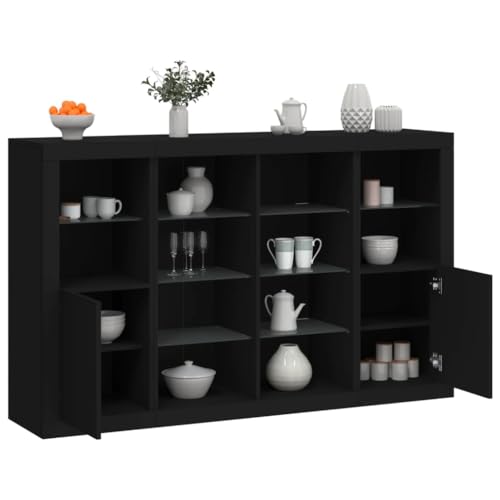 Emmtore Sideboard 3 STK.Kommode mit viel Stauraum, Highboard Schrank mit LED-Leuchten, Anrichte Beistellschrank Standschrank,Holzwerkstoff Schwarz von Emmtore