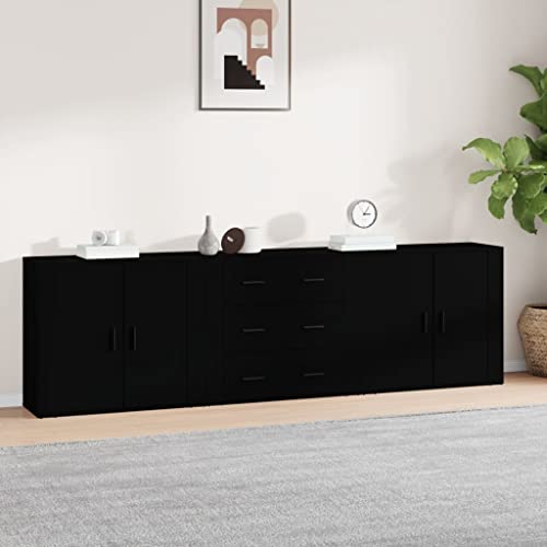 Emmtore Sideboard 3 STK.Kommode mit viel Stauraum, Mehrzweckschrank Anrichte für Wohnzimmer, Schrank Beistellschrank,Holzwerkstoff Schwarz von Emmtore