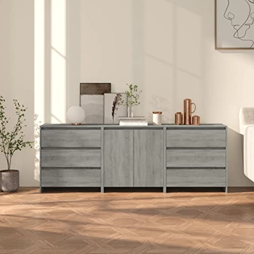 Emmtore Sideboard 3-TLG. Kommode Anrichte Schrank Beistellschrank Mehrzweckschrank Standschrank Flurschrank Wohnzimmer Holzwerkstoff Grau Sonoma von Emmtore