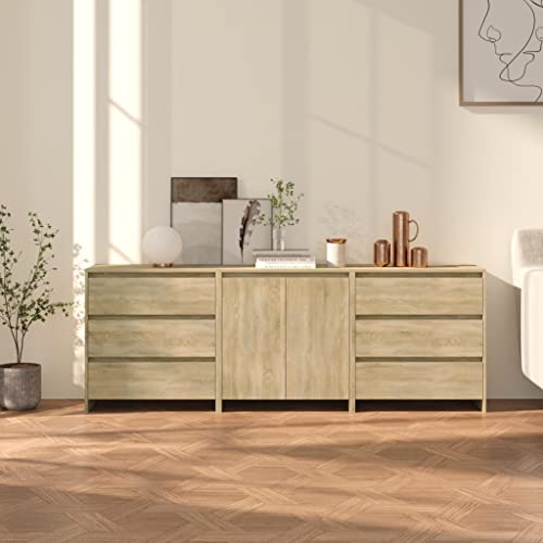 Emmtore Sideboard 3-TLG. Kommode Anrichte Schrank Beistellschrank Mehrzweckschrank Standschrank Flurschrank Wohnzimmer Holzwerkstoff Sonoma Eiche von Emmtore