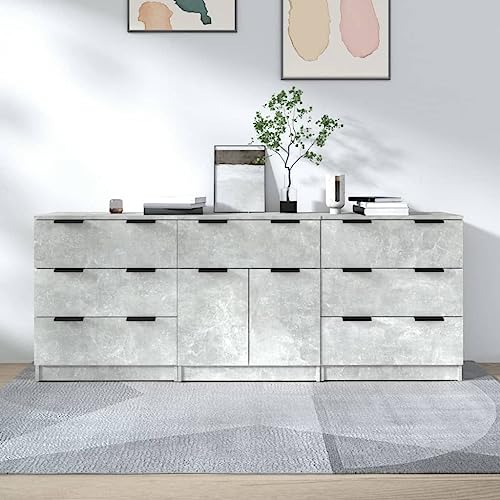 Emmtore Sideboard 3-TLG. Kommode Anrichte Schrank Beistellschrank Mehrzweckschrank Standschrank mit Schubladen Betongrau von Emmtore