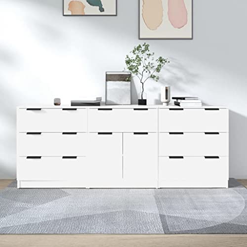 Emmtore Sideboard 3-TLG. Kommode Anrichte Schrank Beistellschrank Mehrzweckschrank Standschrank mit Schubladen Weiß von Emmtore