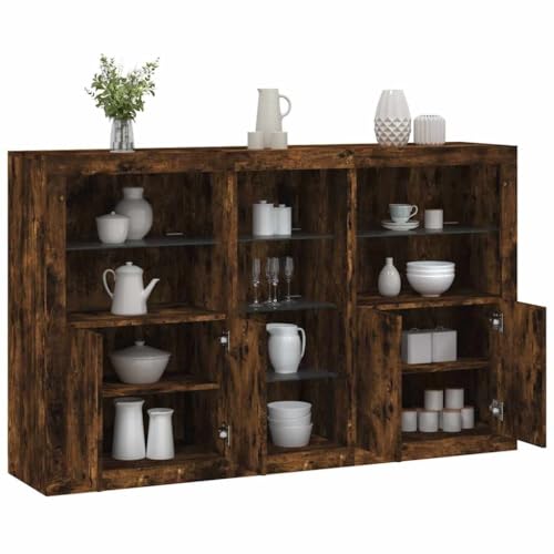 Emmtore Sideboard Kommode mit viel Stauraum Highboard Schrank mit LED-Leuchten, Anrichte Beistellschrank Standschrank Räuchereiche Emmtore Sideboard Kommode mit viel Stauraum Highboard Schrank mit LED-Leuchten, Anrichte Beistellschrank Standschrank Räuchereiche von Emmtore