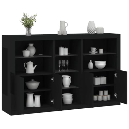 Emmtore Sideboard Kommode mit viel Stauraum Highboard Schrank mit LED-Leuchten, Anrichte Beistellschrank Standschrank Schwarz von Emmtore