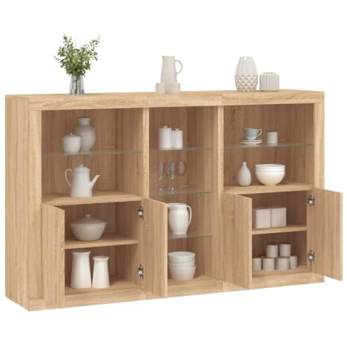 Emmtore Sideboard Kommode mit viel Stauraum Highboard Schrank mit LED-Leuchten, Anrichte Beistellschrank Standschrank Sonoma Eiche Emmtore Sideboard Kommode mit viel Stauraum Highboard Schrank mit LED-Leuchten, Anrichte Beistellschrank Standschrank Sonoma Eiche von Emmtore
