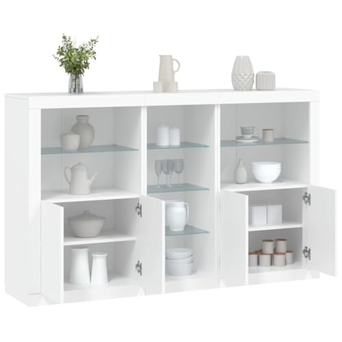 Emmtore Sideboard Kommode mit viel Stauraum Highboard Schrank mit LED-Leuchten, Anrichte Beistellschrank Standschrank Weiß von Emmtore