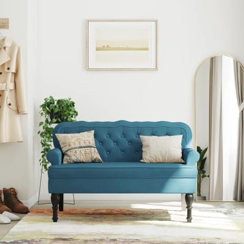 Emmtore Sitzbank mit Rückenlehne Bank Polsterbank, Bettbank mit Holzbeinen, Flurbank Ottomane für Wohnzimmer Büro, Modern Blau 119,5x64,5x75 cm Samt von Emmtore