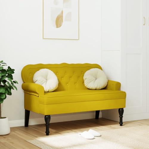 Emmtore Sitzbank mit Rückenlehne Bank Polsterbank, Bettbank mit Holzbeinen, Flurbank Ottomane für Wohnzimmer Büro, Modern Gelb 119,5x64,5x75 cm Samt von Emmtore