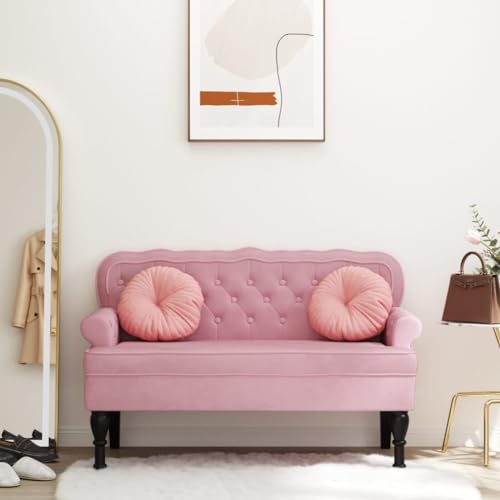 Emmtore Sitzbank mit Rückenlehne Bank Polsterbank, Bettbank mit Holzbeinen, Flurbank Ottomane für Wohnzimmer Büro, Modern Rosa 119,5x64,5x75 cm Samt von Emmtore