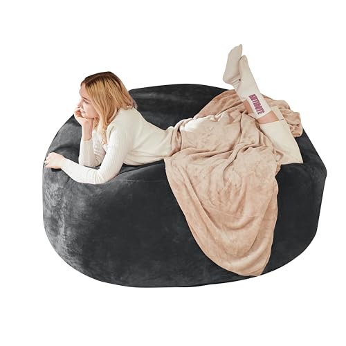 Emmtore Sitzsack Stuhl Sitzsack Stühle für Erwachsene Riesen Sitzsäcke Bean Bag Flauschige Sitzsäcke für Wohnzimmer, Schlafzimmer Dunkelgrau (120-140)×60 von Emmtore