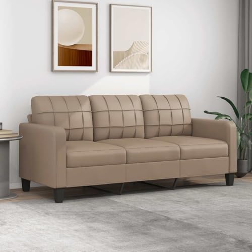 Emmtore Sofa,Couch für Wohnzimmer,Polstersofa mit Metallgestell, Loungesofa Wohnzimmersofa Wohnzimmermöbel,Kunstleder Sofa,Cappuccino,180 cm von Emmtore