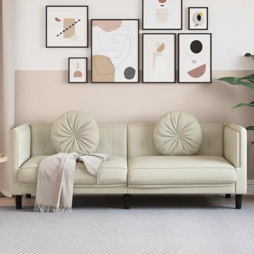 Emmtore Sofa,Polstersofa mit Kissen,Loungesofa,Designsofa für Wohnzimmer, Couch Wohnzimmersofa,Modern Samt,Creme,3-Sitzer von Emmtore