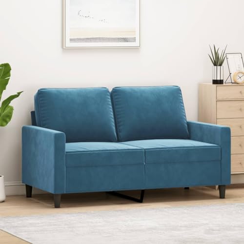 Emmtore Sofa 2-Sitzer, Loungesofa Couch mit Armlehnen Rückenkissen, Wohnzimmersofa Designsofa mit Metallgestell, Sitzmöbel Zweisitzer Samt,Blau,120 cm von Emmtore