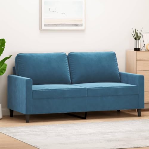 Emmtore Sofa 2-Sitzer, Loungesofa Couch mit Armlehnen Rückenkissen, Wohnzimmersofa Designsofa mit Metallgestell, Sitzmöbel Zweisitzer Samt,Blau,140 cm von Emmtore