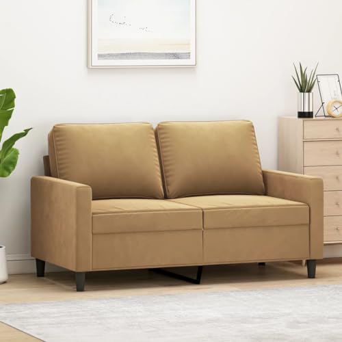 Emmtore Sofa 2-Sitzer, Loungesofa Couch mit Armlehnen Rückenkissen, Wohnzimmersofa Designsofa mit Metallgestell, Sitzmöbel Zweisitzer Samt,Braun,120 cm von Emmtore