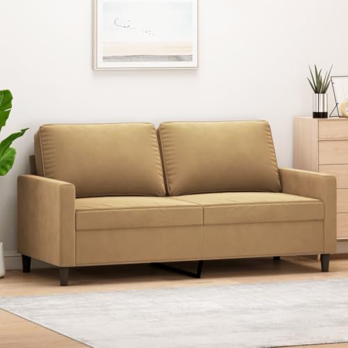 Emmtore Sofa 2-Sitzer, Loungesofa Couch mit Armlehnen Rückenkissen, Wohnzimmersofa Designsofa mit Metallgestell, Sitzmöbel Zweisitzer Samt,Braun,140 cm von Emmtore