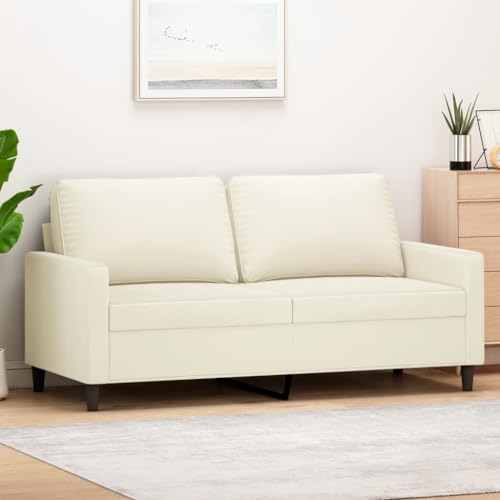 Emmtore Sofa 2-Sitzer, Loungesofa Couch mit Armlehnen Rückenkissen, Wohnzimmersofa Designsofa mit Metallgestell, Sitzmöbel Zweisitzer Samt,Creme,140 cm von Emmtore