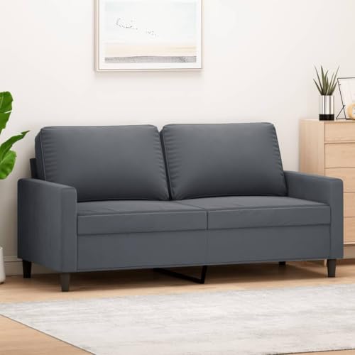 Emmtore Sofa 2-Sitzer, Loungesofa Couch mit Armlehnen Rückenkissen, Wohnzimmersofa Designsofa mit Metallgestell, Sitzmöbel Zweisitzer Samt,Dunkelgrau,140 cm von Emmtore