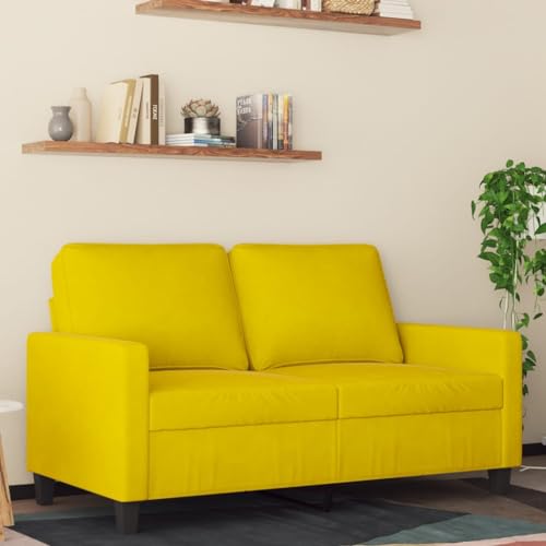 Emmtore Sofa 2-Sitzer, Loungesofa Couch mit Armlehnen Rückenkissen, Wohnzimmersofa Designsofa mit Metallgestell, Sitzmöbel Zweisitzer Samt,Gelb,120 cm von Emmtore