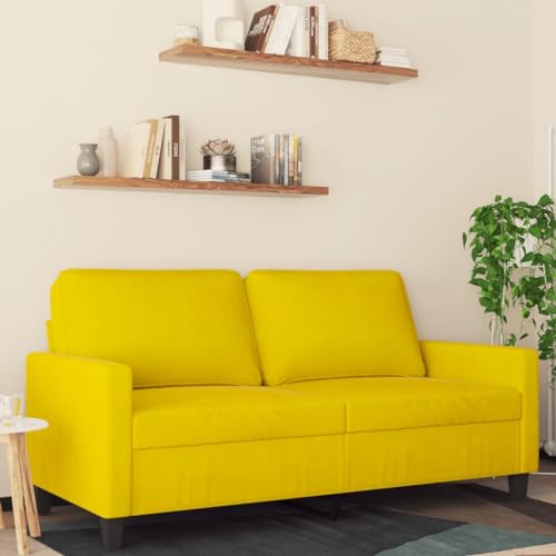 Emmtore Sofa 2-Sitzer, Loungesofa Couch mit Armlehnen Rückenkissen, Wohnzimmersofa Designsofa mit Metallgestell, Sitzmöbel Zweisitzer Samt,Gelb,140 cm von Emmtore