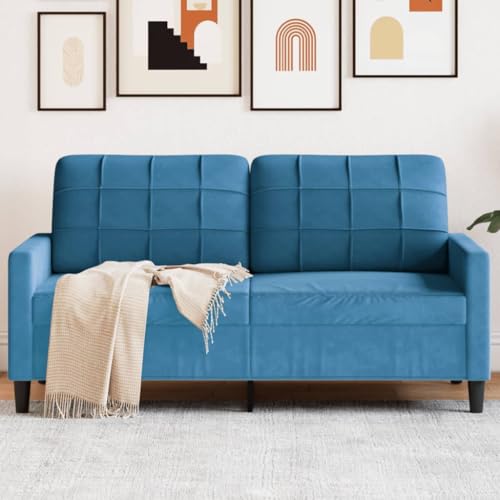 Emmtore Sofa 2-Sitzer, Polstersofa Doppelsofa für Wohnzimmer, Couch Loungesofa Metallgestell, Zweisitzer Samtsofa Sitzmöbel, Modern, Samt Blau,140 cm von Emmtore