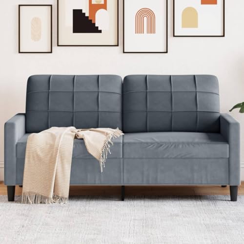 Emmtore Sofa 2-Sitzer, Polstersofa Doppelsofa für Wohnzimmer, Couch Loungesofa Metallgestell, Zweisitzer Samtsofa Sitzmöbel, Modern, Samt Dunkelgrau,140 cm von Emmtore
