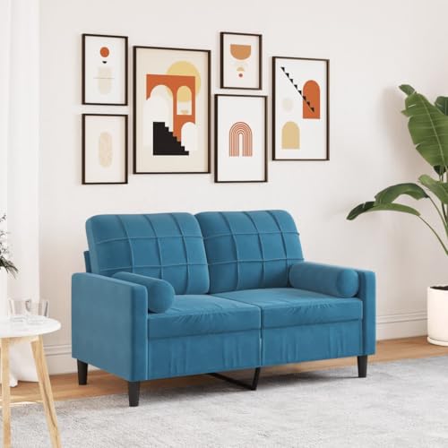 Emmtore Sofa 2-Sitzer,Couch mit Zierkissen Metallgestell, Polstersofa Stoffsofa für Wohnzimmer, Loungesofa Sitzmöbel Modern Samt Blau,120 cm von Emmtore