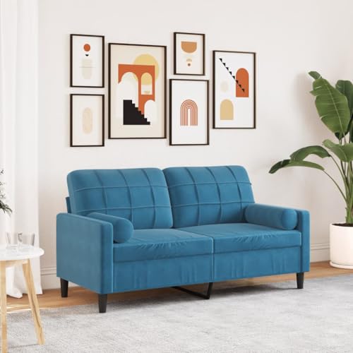 Emmtore Sofa 2-Sitzer,Couch mit Zierkissen Metallgestell, Polstersofa Stoffsofa für Wohnzimmer, Loungesofa Sitzmöbel Modern Samt Blau,140 cm von Emmtore