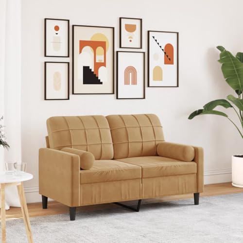 Emmtore Sofa 2-Sitzer,Couch mit Zierkissen Metallgestell, Polstersofa Stoffsofa für Wohnzimmer, Loungesofa Sitzmöbel Modern Samt Braun,120 cm von Emmtore