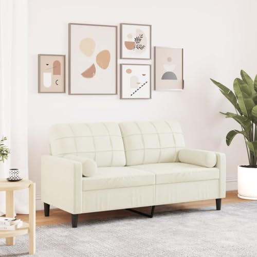 Emmtore Sofa 2-Sitzer,Couch mit Zierkissen Metallgestell, Polstersofa Stoffsofa für Wohnzimmer, Loungesofa Sitzmöbel Modern Samt Creme,140 cm von Emmtore