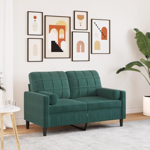 Emmtore Sofa 2-Sitzer,Couch mit Zierkissen Metallgestell, Polstersofa Stoffsofa für Wohnzimmer, Loungesofa Sitzmöbel Modern Samt Dunkelgrün,120 cm von Emmtore