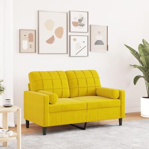 Emmtore Sofa 2-Sitzer,Couch mit Zierkissen Metallgestell, Polstersofa Stoffsofa für Wohnzimmer, Loungesofa Sitzmöbel Modern Samt Gelb,120 cm von Emmtore