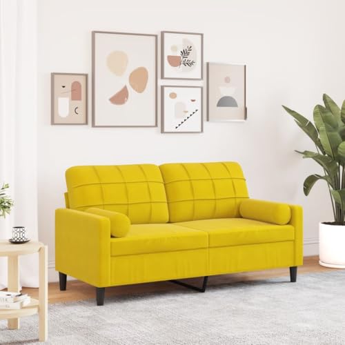Emmtore Sofa 2-Sitzer,Couch mit Zierkissen Metallgestell, Polstersofa Stoffsofa für Wohnzimmer, Loungesofa Sitzmöbel Modern Samt Gelb,140 cm von Emmtore