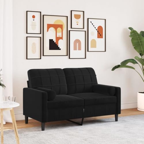 Emmtore Sofa 2-Sitzer,Couch mit Zierkissen Metallgestell, Polstersofa Stoffsofa für Wohnzimmer, Loungesofa Sitzmöbel Modern Samt Schwarz,120 cm von Emmtore
