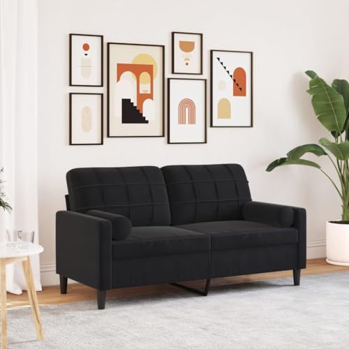 Emmtore Sofa 2-Sitzer,Couch mit Zierkissen Metallgestell, Polstersofa Stoffsofa für Wohnzimmer, Loungesofa Sitzmöbel Modern Samt Schwarz,140 cm von Emmtore
